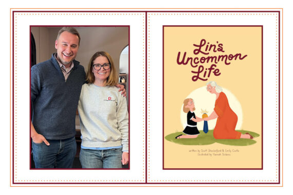Photo of Scott Shackelford and Emily Castle; "Lin's Uncommon Life" book cover
