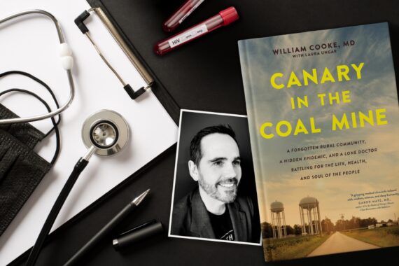 Headshot of Will Cooke and Canary in the Coal Mine book cover.