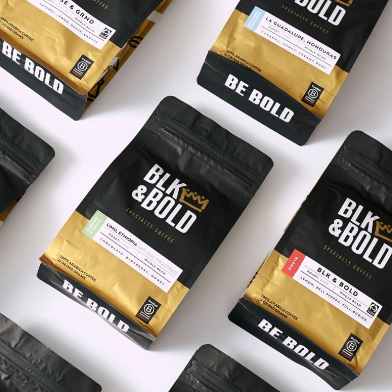 Bags of BLK & Bold coffee