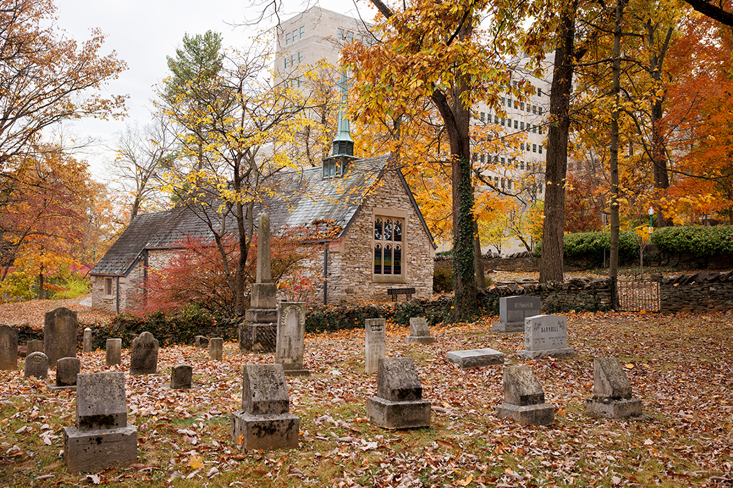 Beck Chapel and Dunn Cemetery on a fall day 