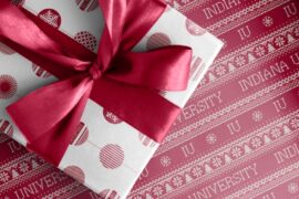 A gift wrapped in IU-themed wrapping paper