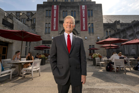 Stephen Hofer standing in front of the Indiana Memorial Union