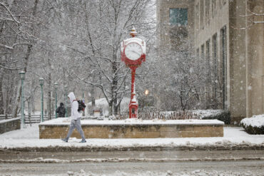 a red clock outside the Neal-Marshall Black Culture Center